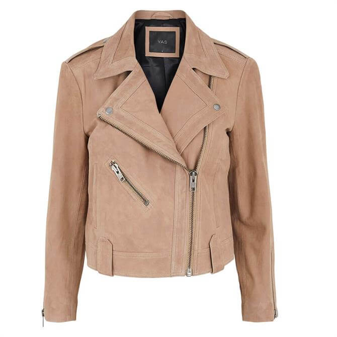 Y.A.S Woody Taupe Suede Leather Biker Jacket